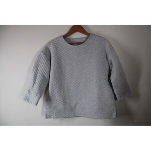 Lands End S Gray Quilted Diamond Sweatshirt Crew Neck 3/4 Sleeve Pullover 525848